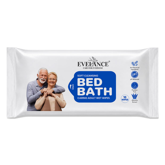 Evelance No-Rinse Bed Bath Wipes for Adults – Aloe Vera, Soft Cleansing, pH Balanced (10 Wipes)